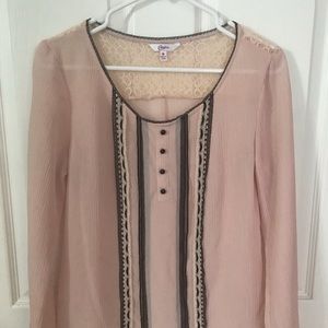 Pink long sleeve sheer blouse